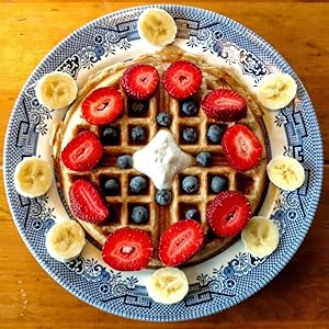 vegan waffle with blueberries, strawberries, & banana
