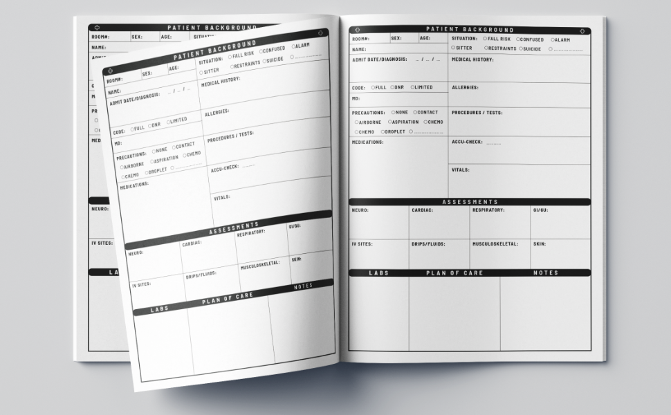 Nurse Report Sheet Notebook One Patient per Page Store, Nursing