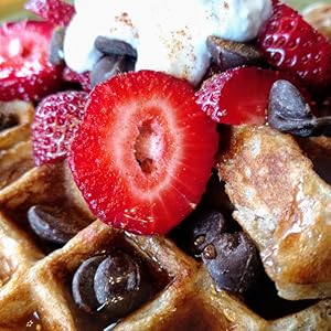 vegan waffle with strawberries & chocolate chips