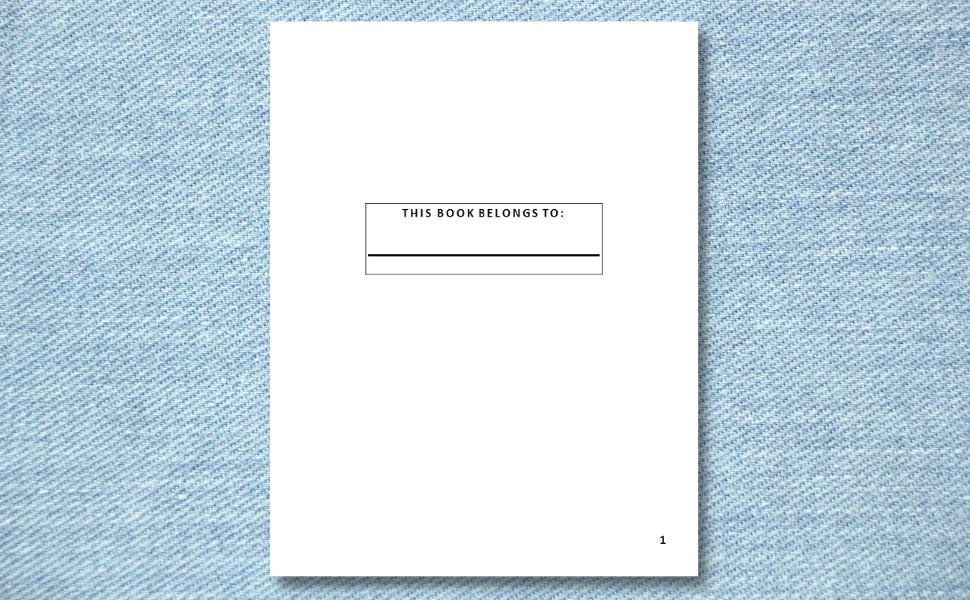 White Interior Page where owner can write their personal information