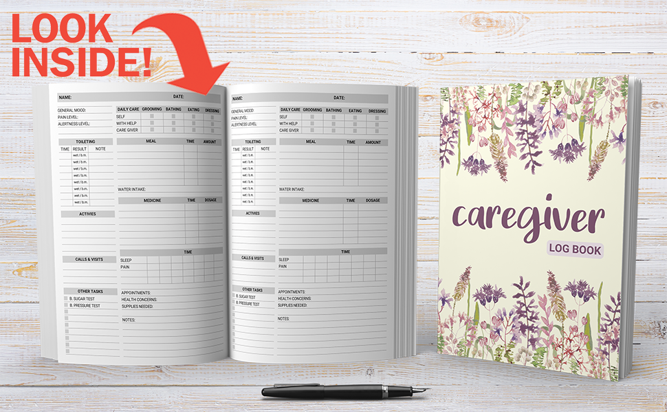 Caregiver Log Book Personal Caregiver Organizer Log Book to Record Patients' Medications, Meals