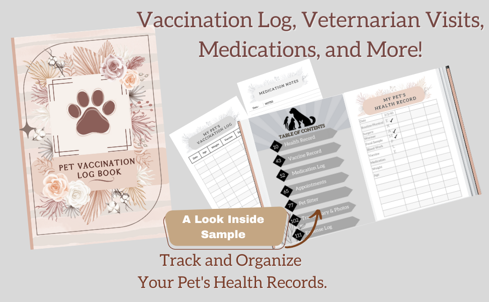 Pet Vaccination Log Book Organize and Track Your Pets Medical Record