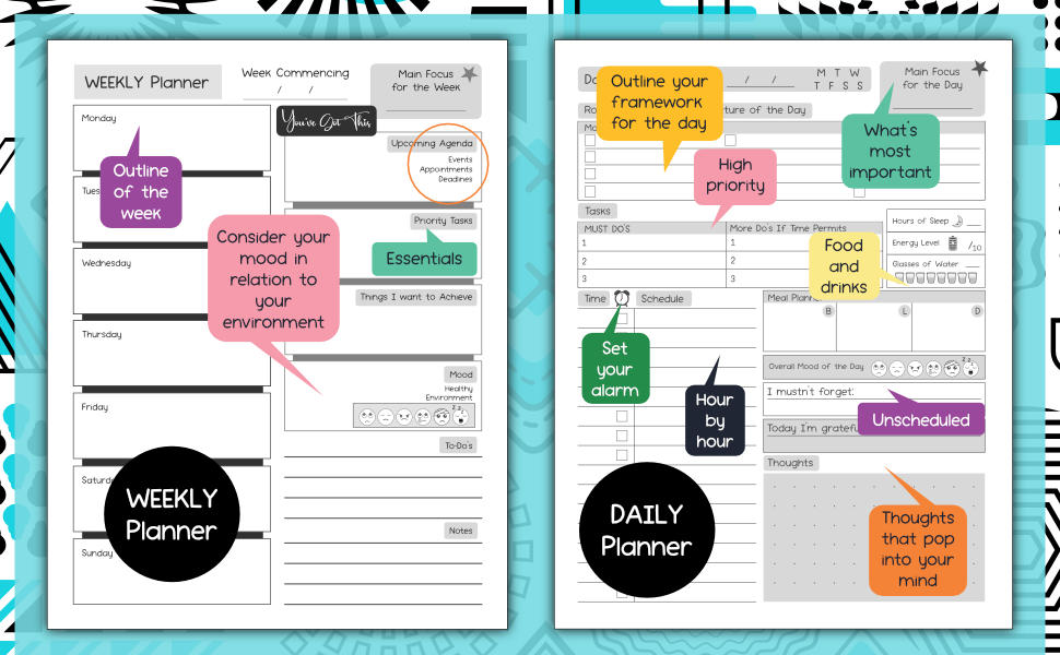 adhd daily weekly monthly planner