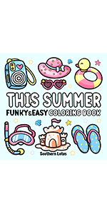 collage style coloring book, tropical summer coloring book, summer coloring book bold and easy