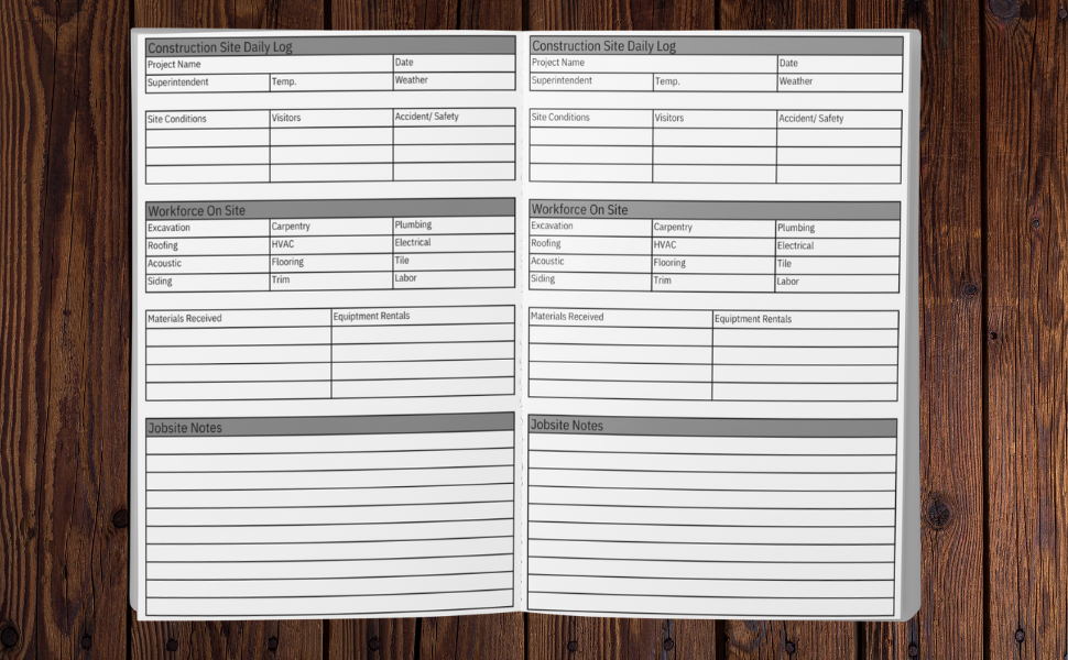 Construction Superintendent Daily Log Book Single Page Format