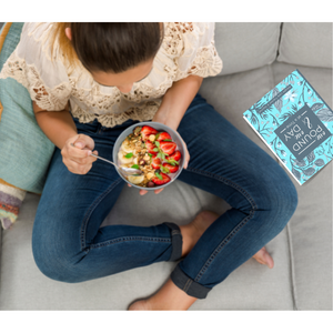 Weight-loss tracker and woman on couch