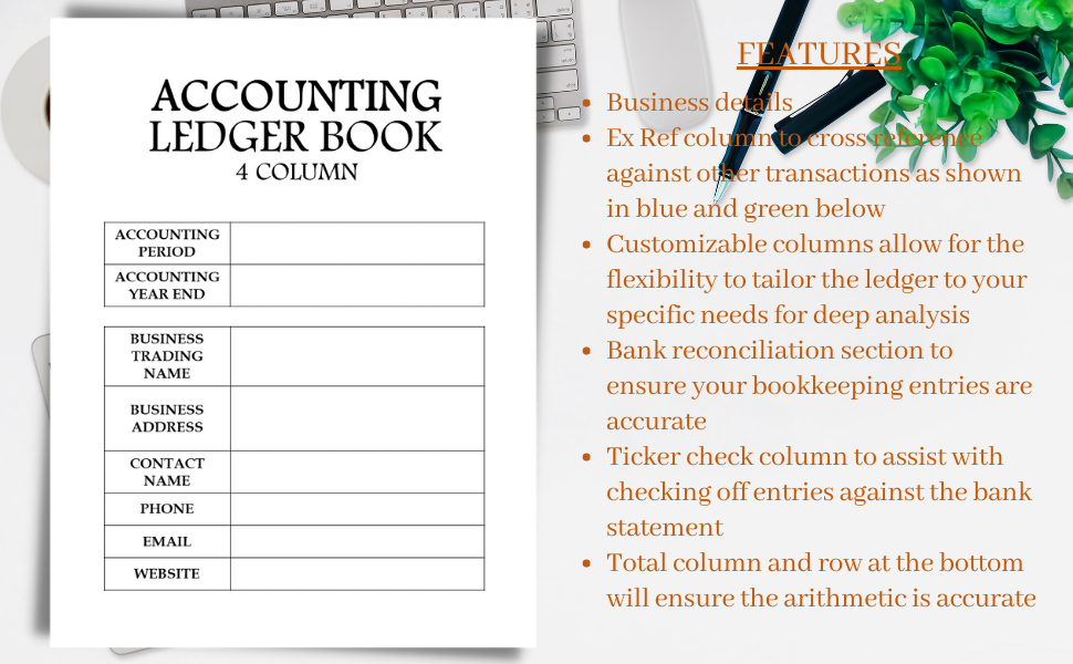 4 Column Ledger Book Monthly and Weekly Accounting Ledger