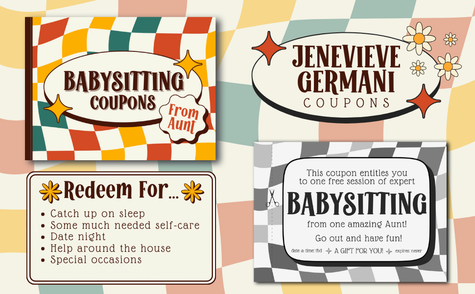 Babysitting Coupons From Aunt Coupon Book For Mom, Dad & New Parents From Auntie 40 Vouchers