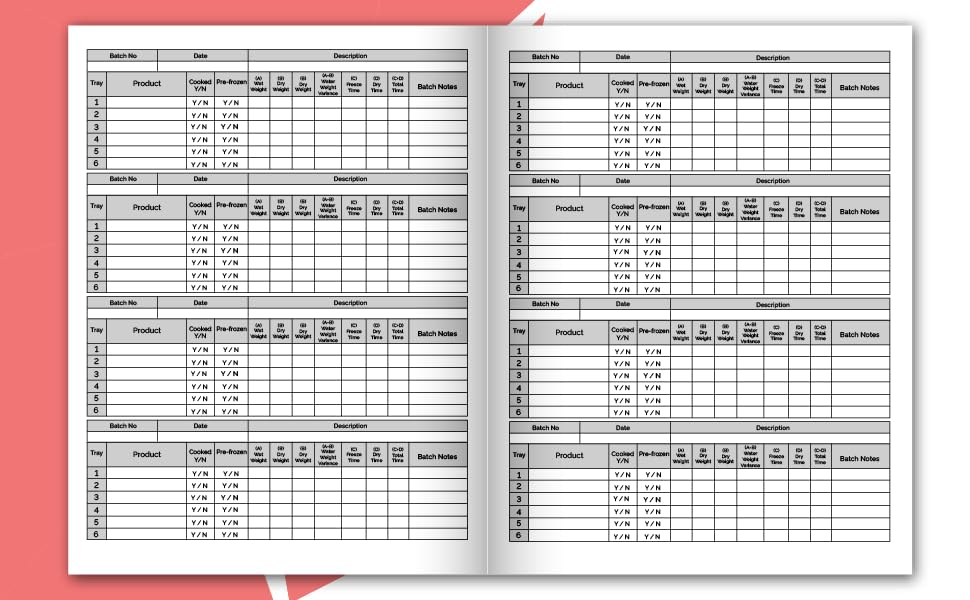 Home Freeze Dryer Log Book Easy To Record Freeze Drying Activities (Batch number, Date, Tray
