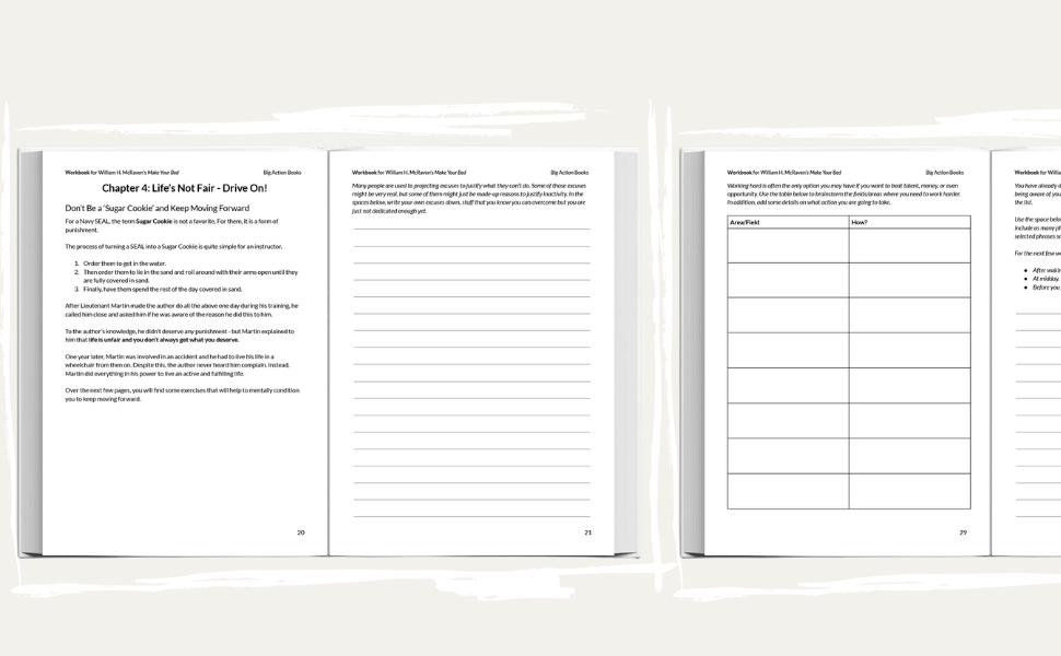 Workbook for William McRaven's Make Your Bed Exercises for Reflection and Actioning the Lessons