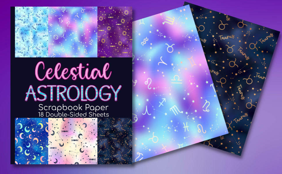 Celestial Astrology Scrapbook Paper 18 DoubleSided Sheets Zodiac