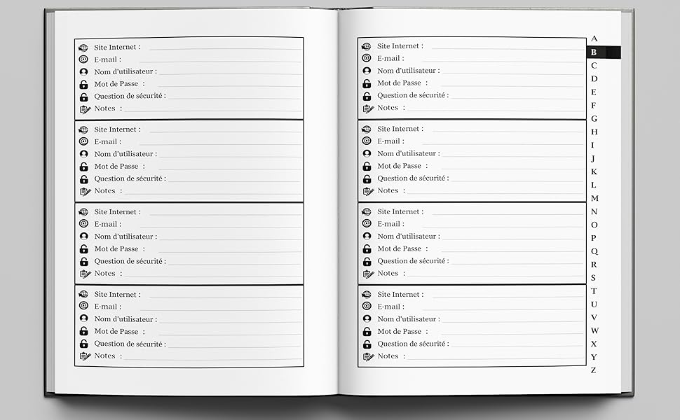 de Mots de Passe avec Index Alphabétique Cahier pratique pour identifiants