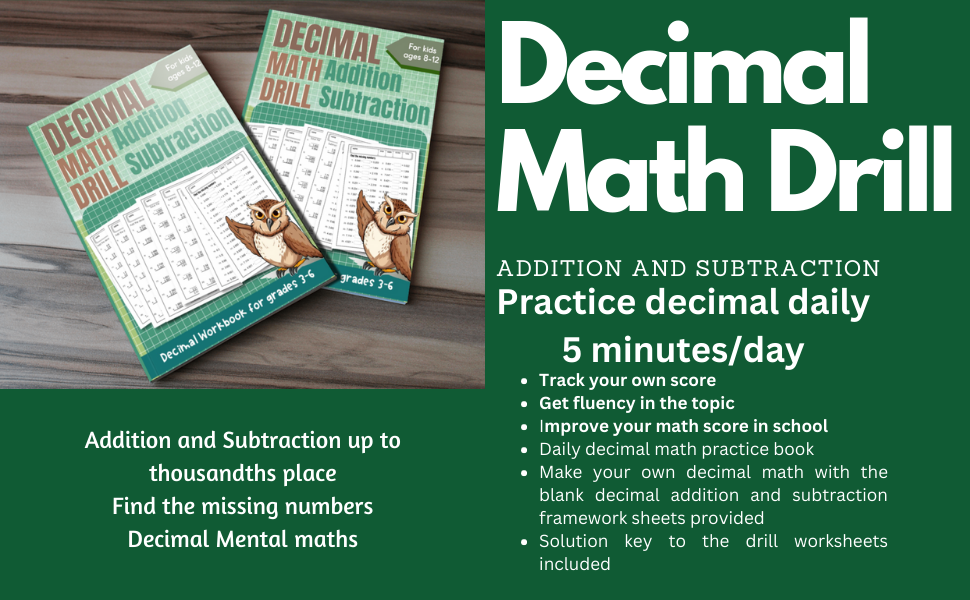 Decimal Math Drill Addition and Subtraction Decimal Workbook for