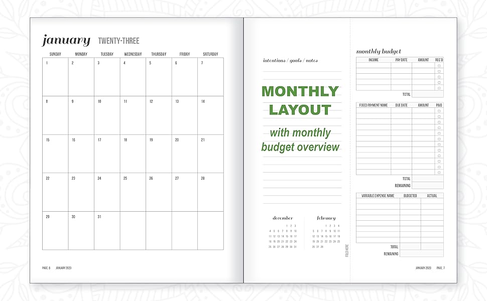Monthly Layout with Budget Overview