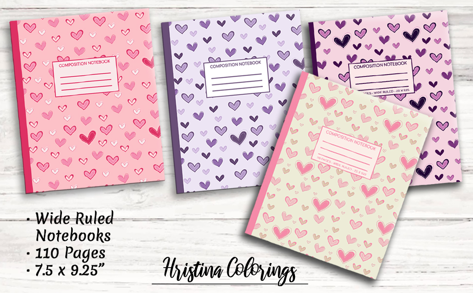Hearts Composition Notebook Cute Pink Hearts Wide Rule Notebook For