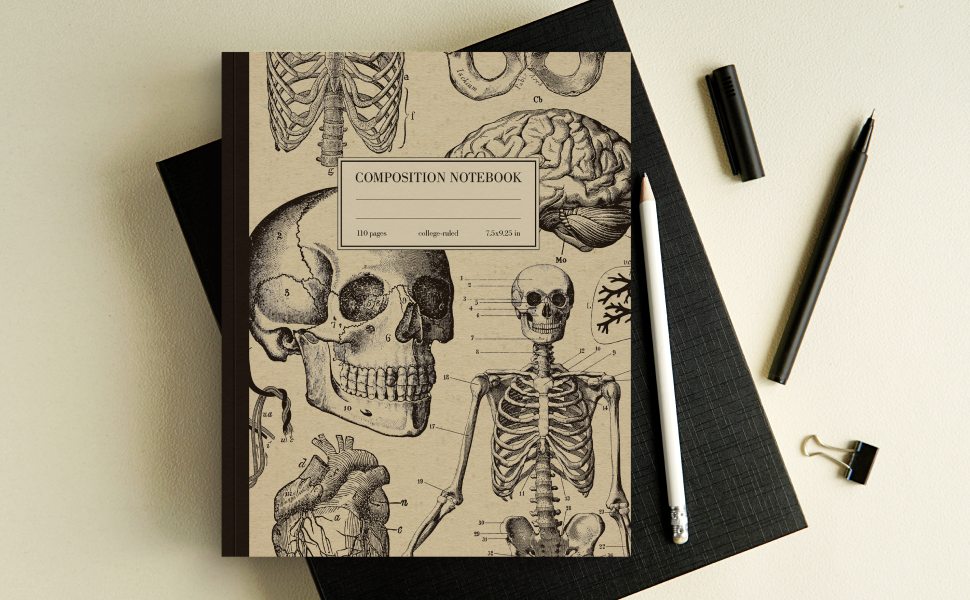 Lined composition notebook with vintage human anatomy cover for med student. lined college ruled.