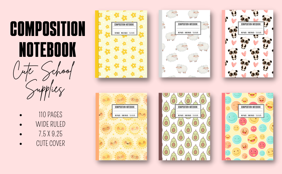 Composition Notebook Wide Ruled Cute Sun Notebook 7.5" X 9.25" 110 Pages