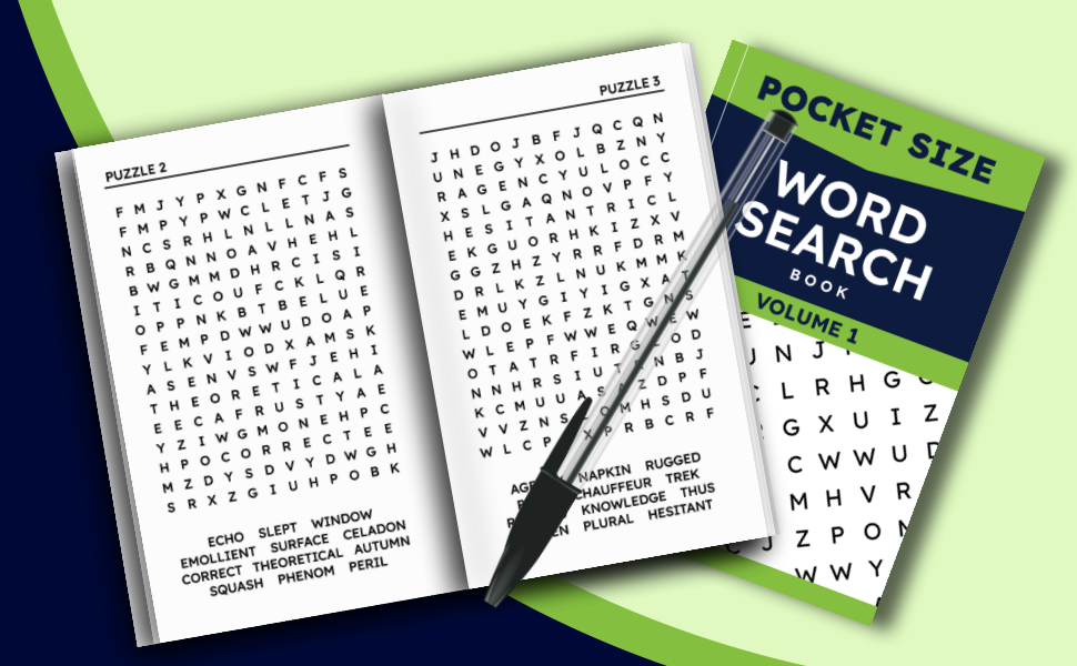 Pocket Size Word Search Book, Volume 1 100 Mini Puzzles Small, Compact for Travel