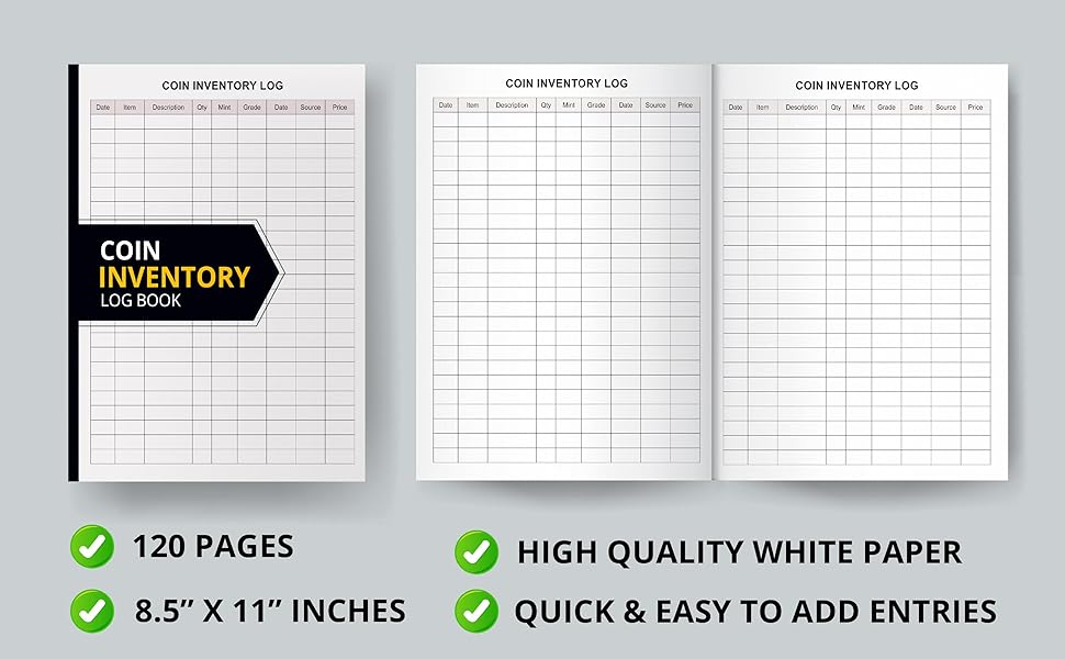 Coin Inventory Log Book Catalog and Organize Coins For Coin Collectors