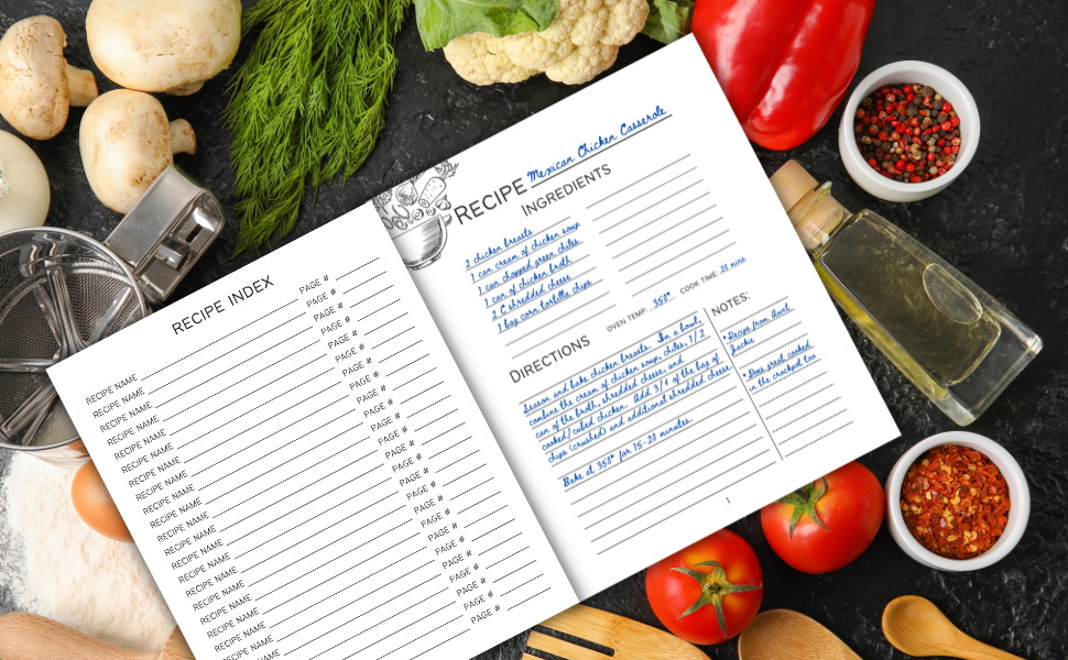 Blank Cookbook To Write In Your Own Recipes Designs, Pine and Sky