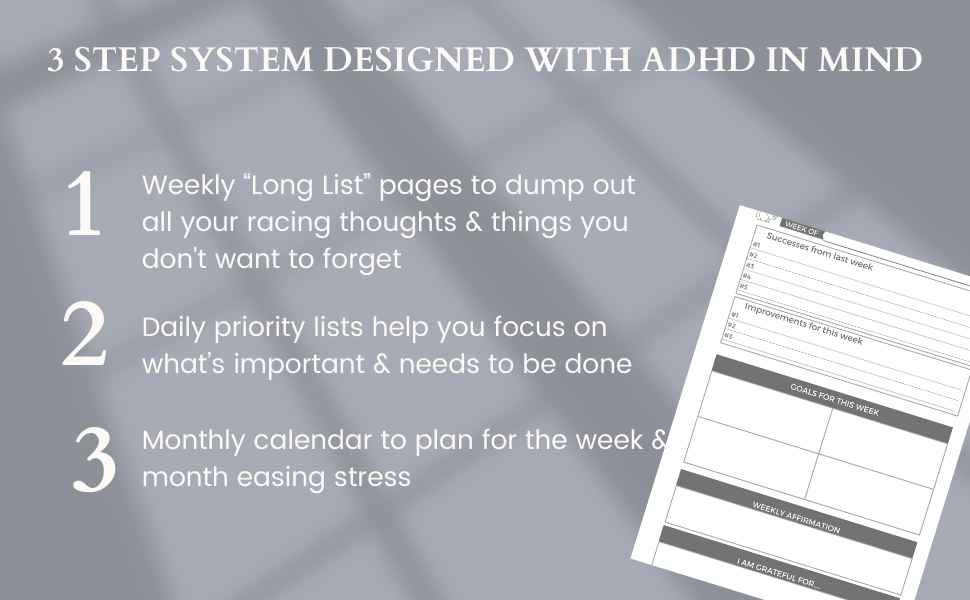 ADHD Planner, ADHD Journal, Motivational Planner, 5 min journal, brain focus, adult adhd tools