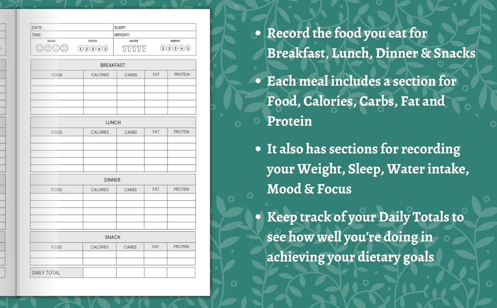 Calorie Tracker Journal Daily Food Intake Log Calorie Counter Book