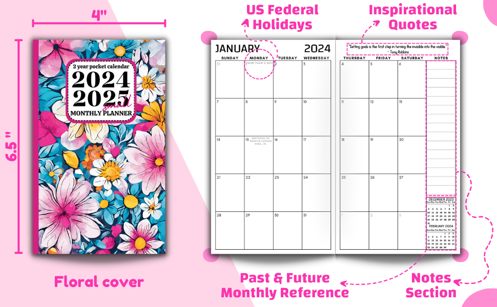 Small 2 year pocket calendar 20242025 monthly planner
