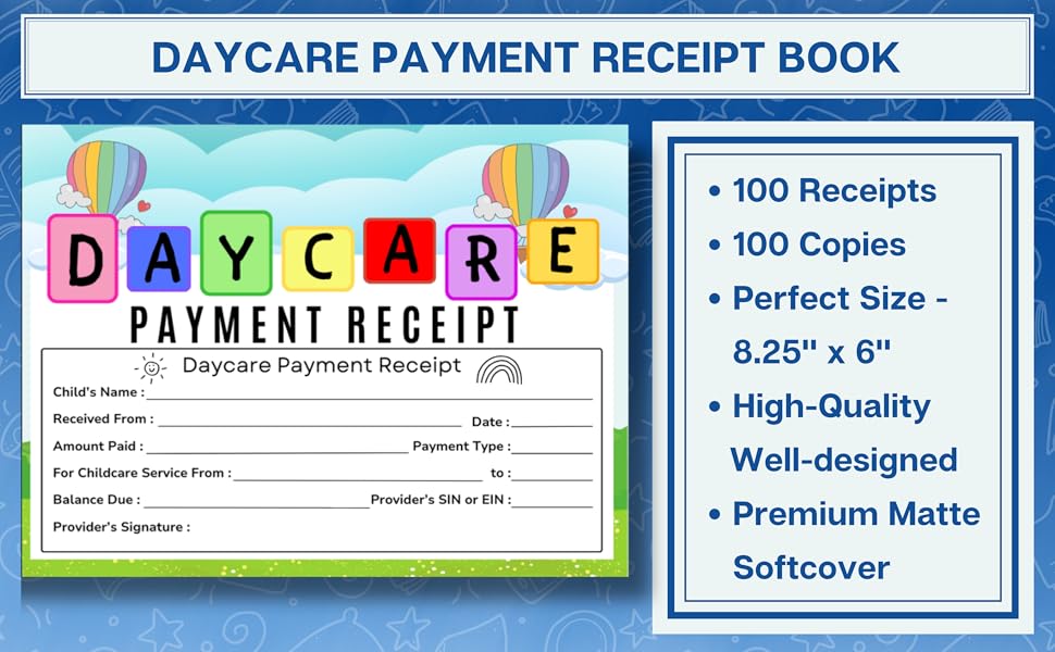 Daycare Payment Receipt Receipts Book for Daycare Services, Preschool