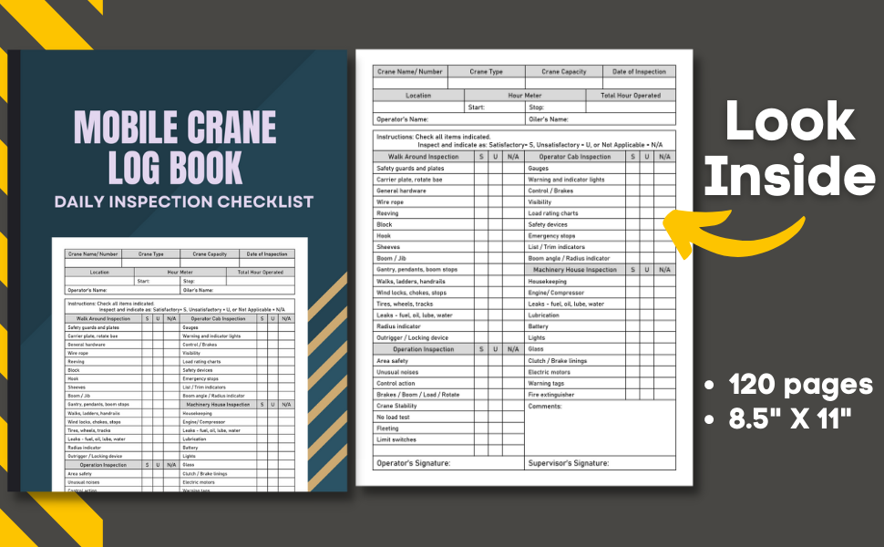 Mobile Crane Daily Inspection Checklist Log Book Crane Inspection Checklist Record Book and
