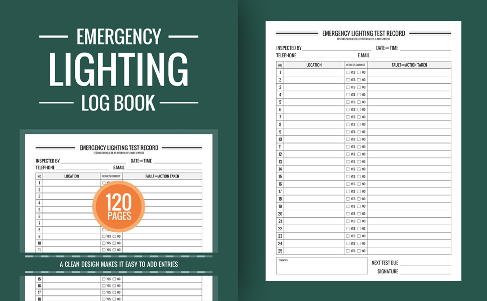Emergency Lighting Log Book, Emergency Lighting Test Log Book