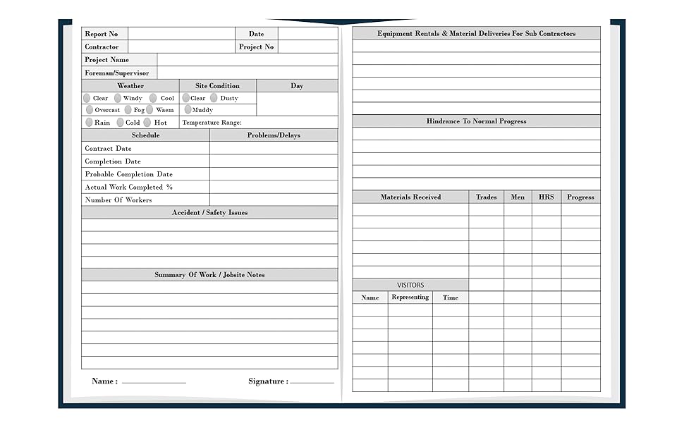 Construction Superintendent Daily Log Book Jobsite and Project