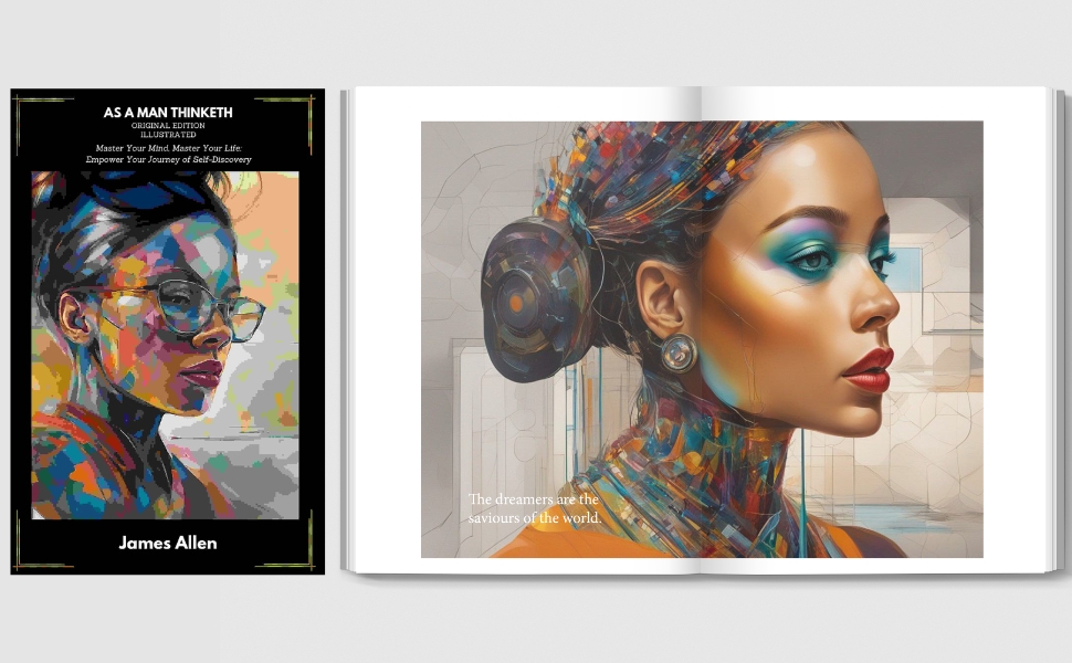 AS A MAN THINKETH FULL 2 PAGE COLOR ART SPREADS