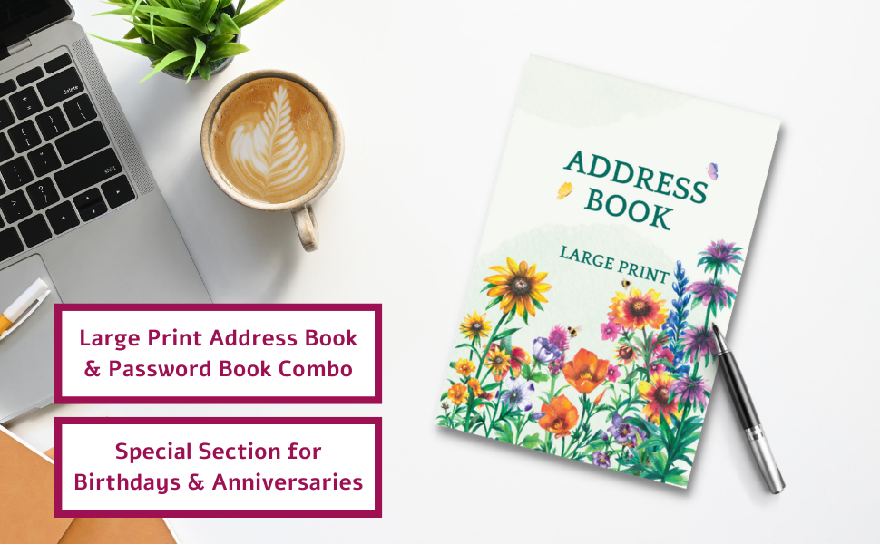 Address Book Large Print All In One Organizer For Contacts, Addresses