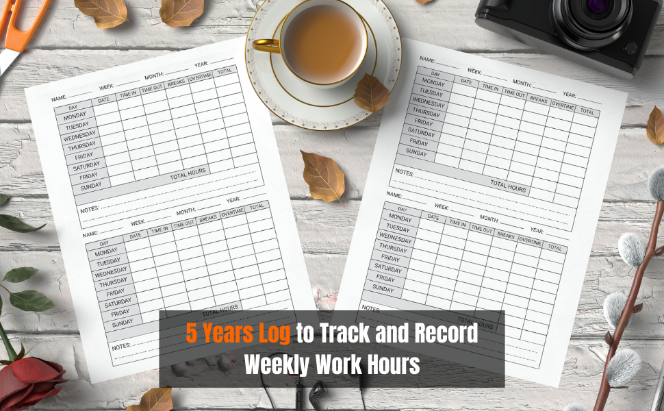 Weekly Time Sheet Log Book Employee Time Logbook 8.5'' x 11'' in, 140