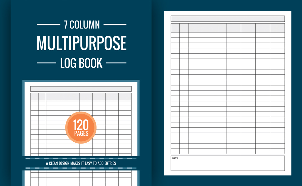 7 column multipurpose log book, 7 column blank log book, 7 column log book for home