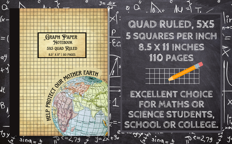 Graph Paper Notebook Quad Ruled 5x5, 5 Squares Per Inch Grid Paper