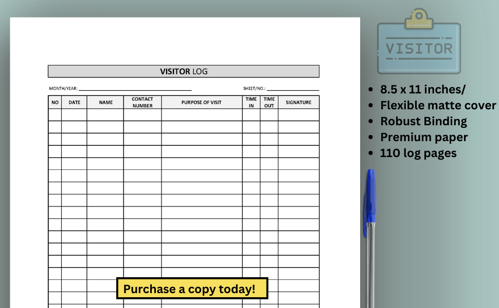 Visitor Log Book SignIn Register Notebook I Easily track