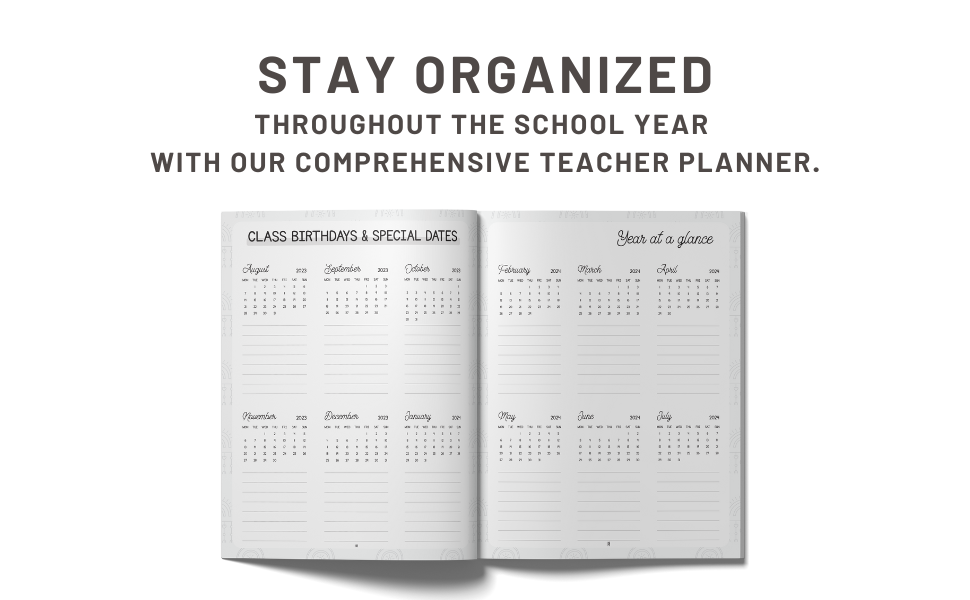 Lesson Planner Book for Teachers, Academic year 2023 2024 With Boho Rainbow Cover M., Jenny