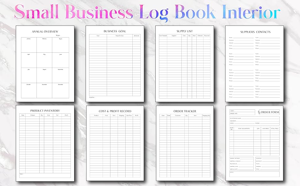 Small Business Log Book Record of Business Goal, Products Inventory