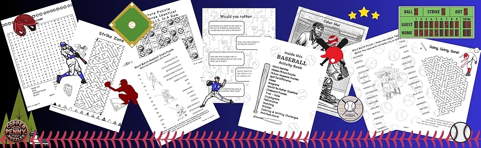 Baseball Activity Book Puzzles Games Boys Girls 9 to12 Sports Softball Little League Kids Pitch Bat
