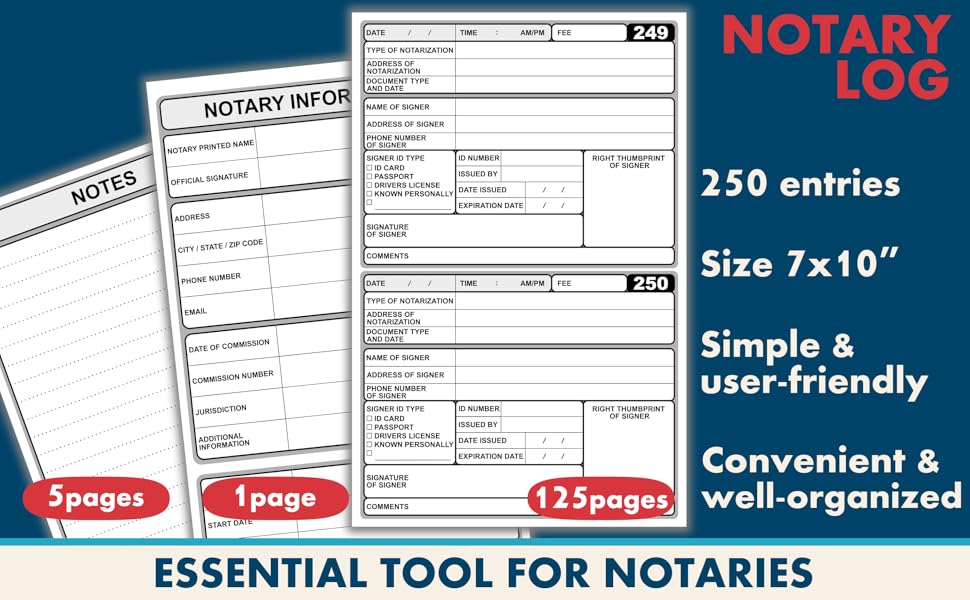 Notary Public Journal Modern Log Book of Notarial Acts and Records for