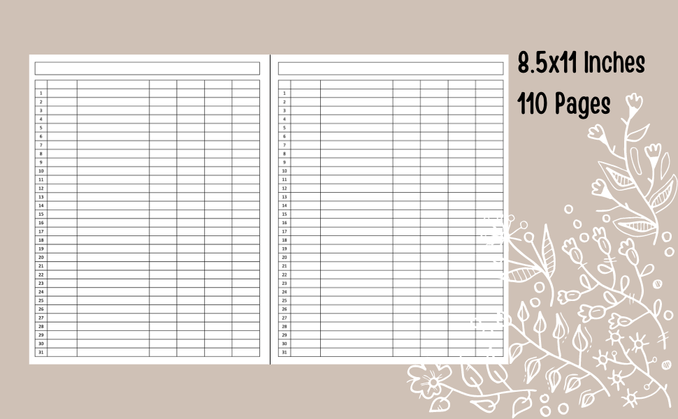 Monthly Customizable Log Book 7 Column Log Book for Business or Personal Use Track and