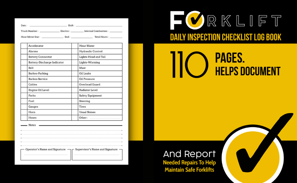 Forklift Daily Inspection Checklist Log Book Helps Document and Report