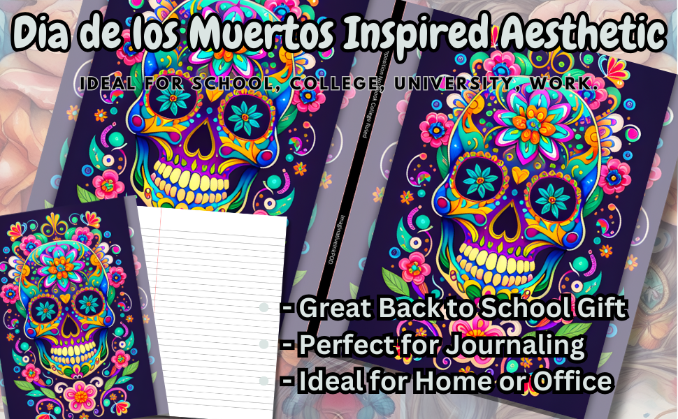 Dia de los Muertos Aesthetic Journal For Back To School, Office, Work | Wide Lined