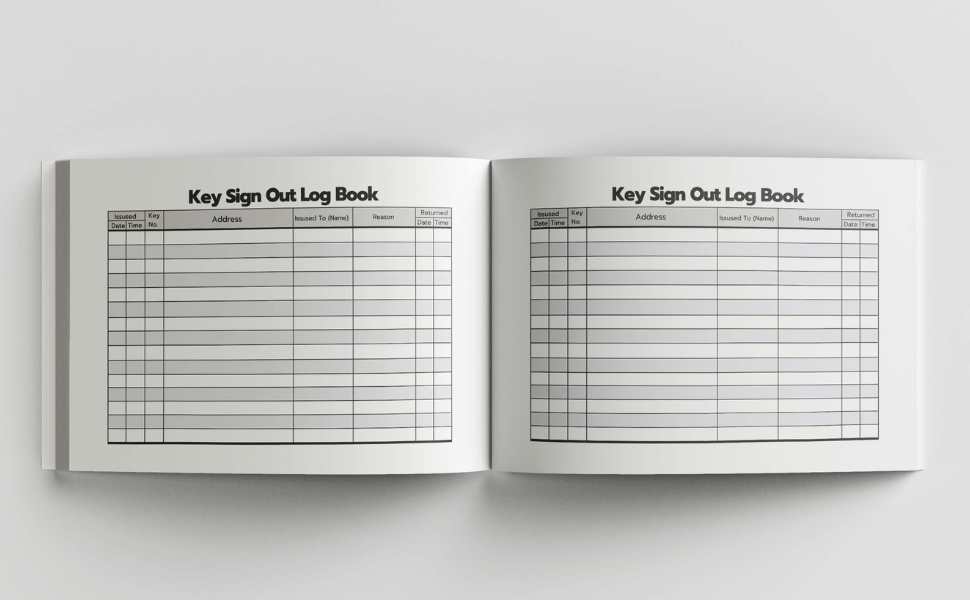 Key Sign Out Log Book Key Control Log Book Register Sheets