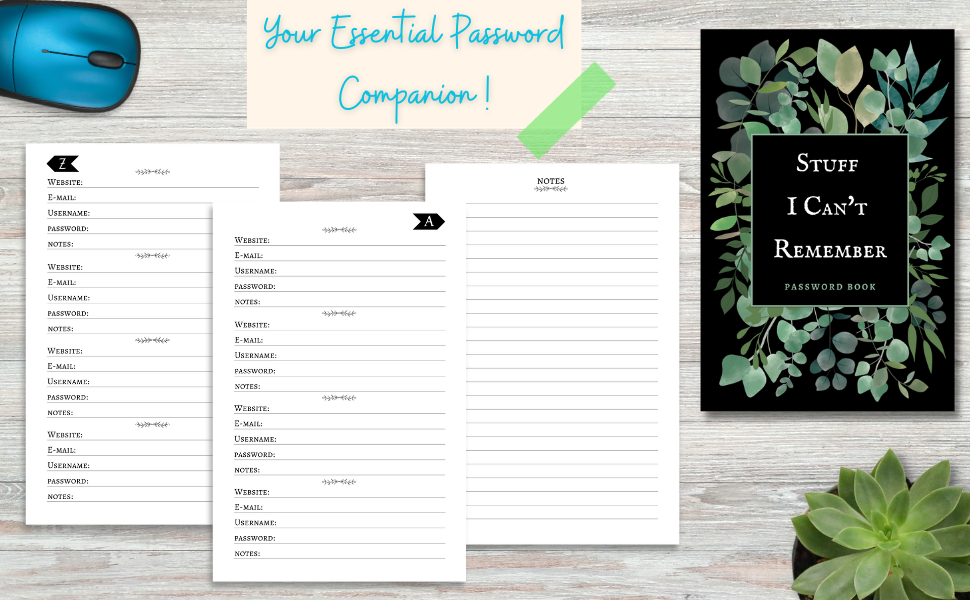 Passwords logbook with alphabetical tabs for seniors
