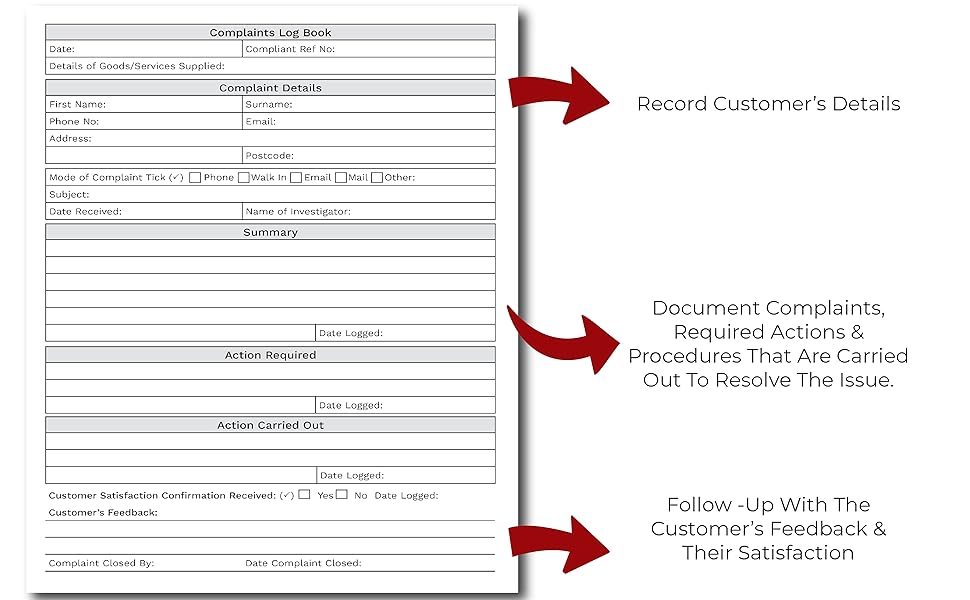 Complaints Log Book Keep Of Track Unsatisfactory Customer