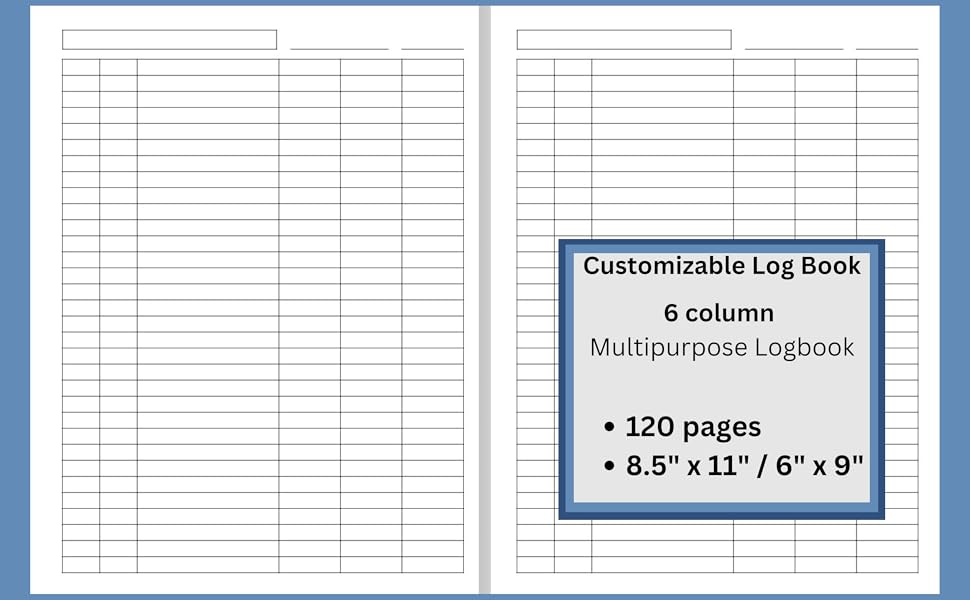 Customizable Log Book 6 Column Multipurpose Record Logbook/Six Column Notebook/Columnar Pad, 8.