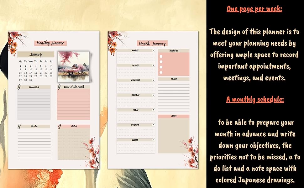 Japanese Planner 2024 Weekly and monthly agenda from January to