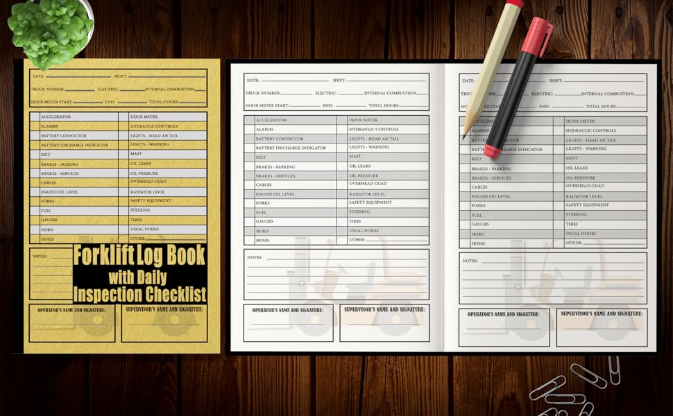 Forklift Log Book with Daily Inspection Checklist, Propane Forklift Log Book With Daily Inspection